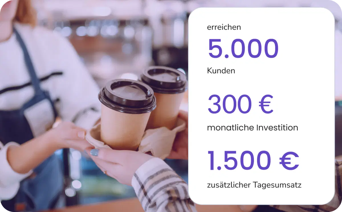 Kunde kauft Kaffee in einem Café, das mit TopMessage bemerkenswerte Ergebnisse erzielt hat.