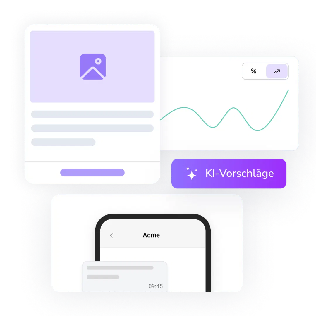 Screenshot des Dashboards von TopMessage mit verschiedenen Seiten und Tools