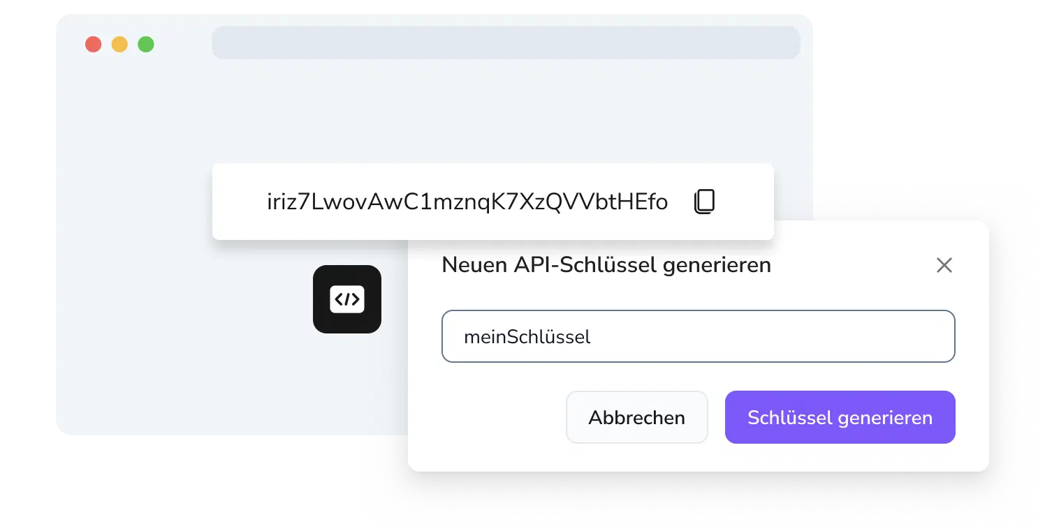 Screenshot der Seite zur Erstellung des API-Schlüssels von TopMessage.