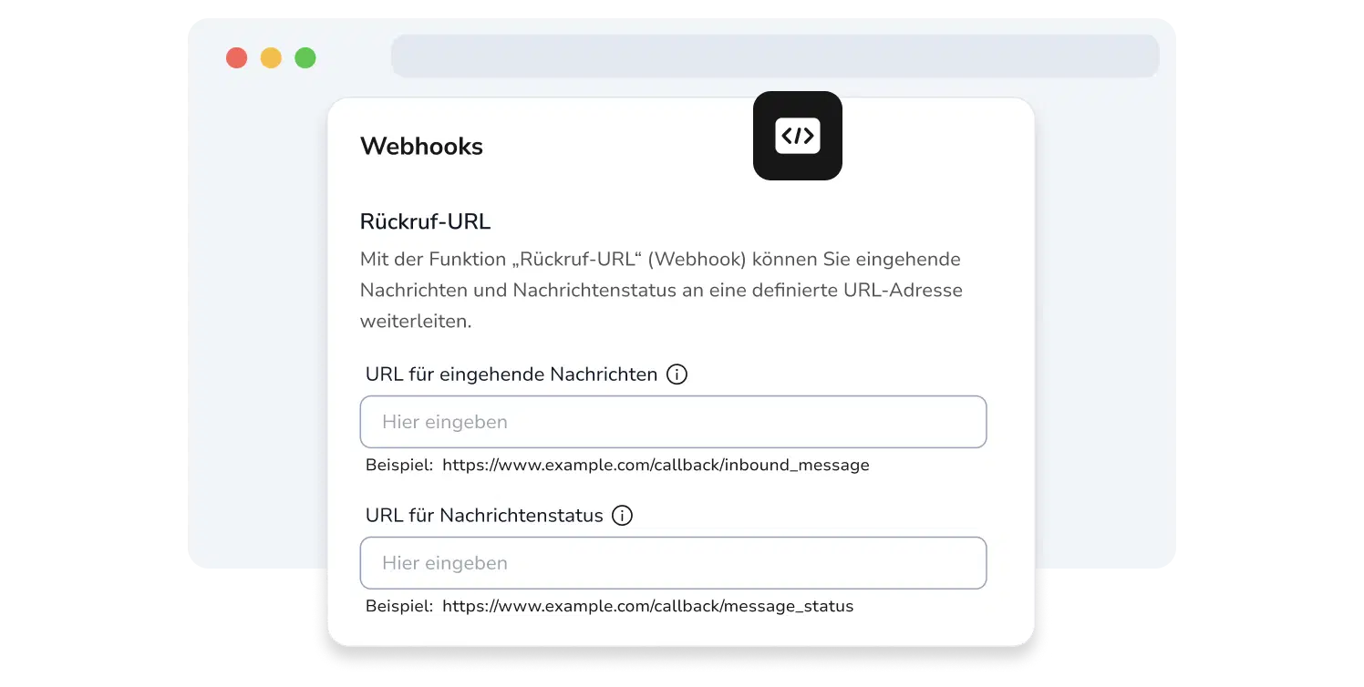 Screenshot der API-Seite von TopMessage mit den Feldern zur Einrichtung des Webhooks.