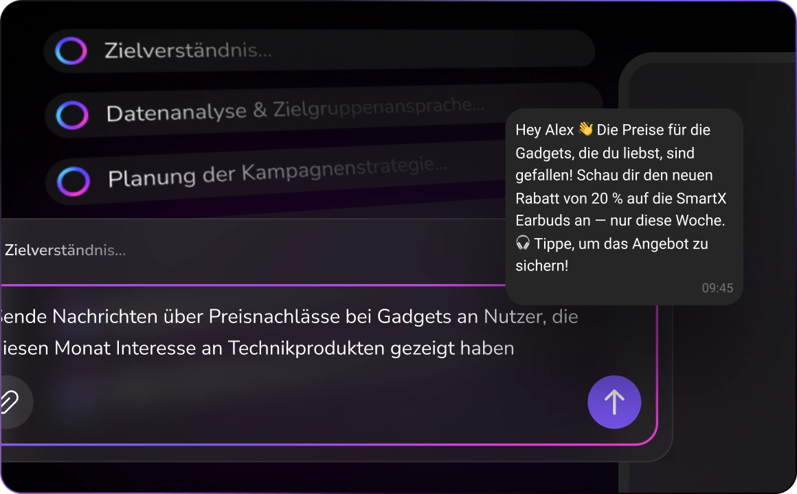 Illustration für personalisierte Verkaufserlebnisse, die zeigt, wie die KI Interaktionen während der gesamten Kundenreise individuell anpasst.