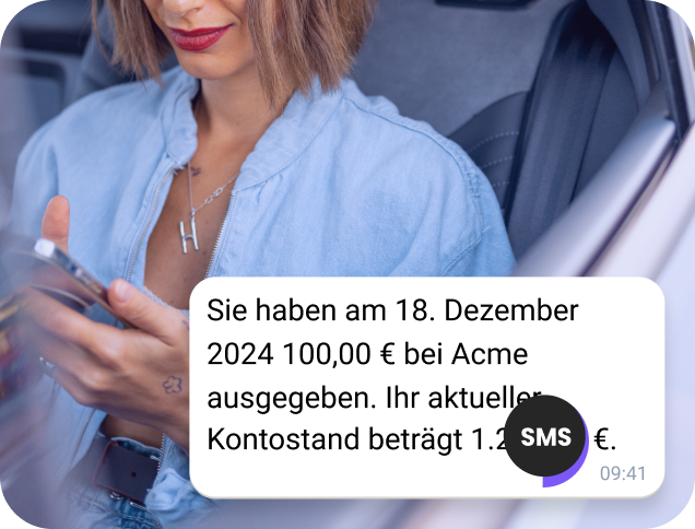 KI-generierte SMS von TopMessage, die den Nutzer über den verbleibenden Kontostand informiert.