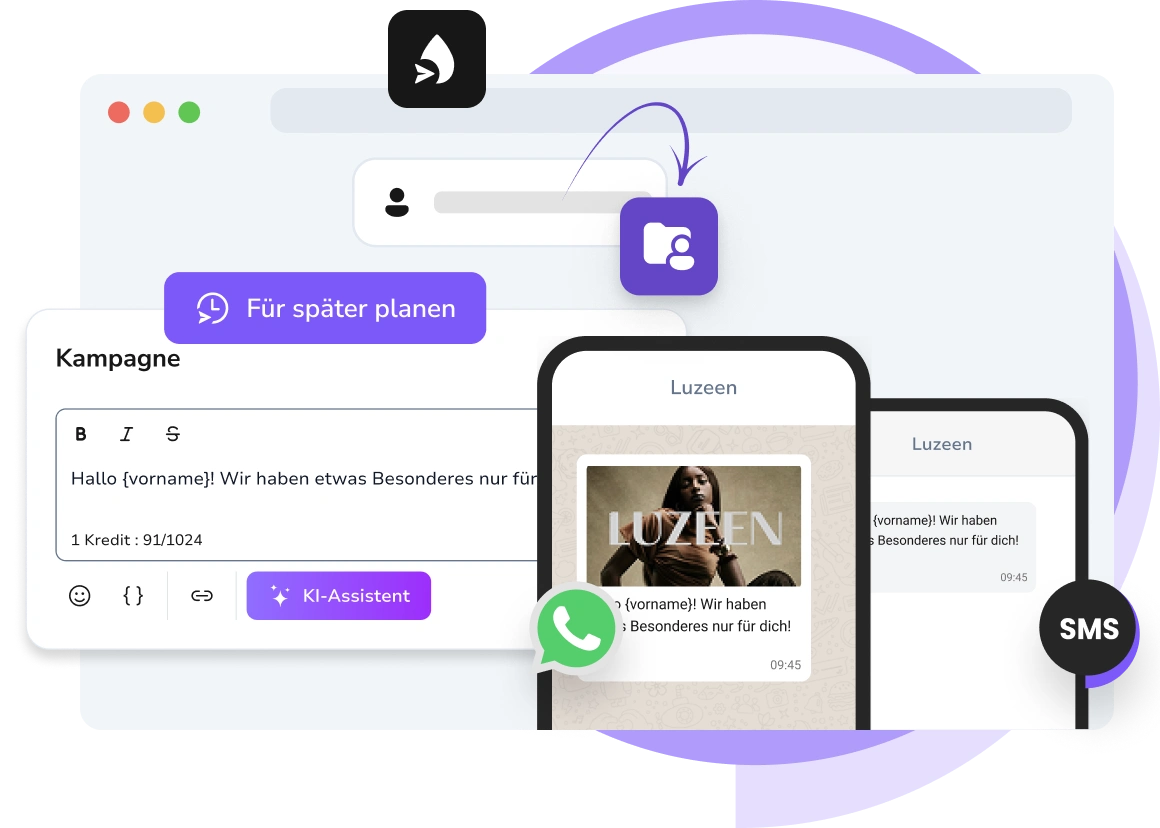 Screenshot der TopMessage App mit dem Dashboard für automatisierte Nachrichten