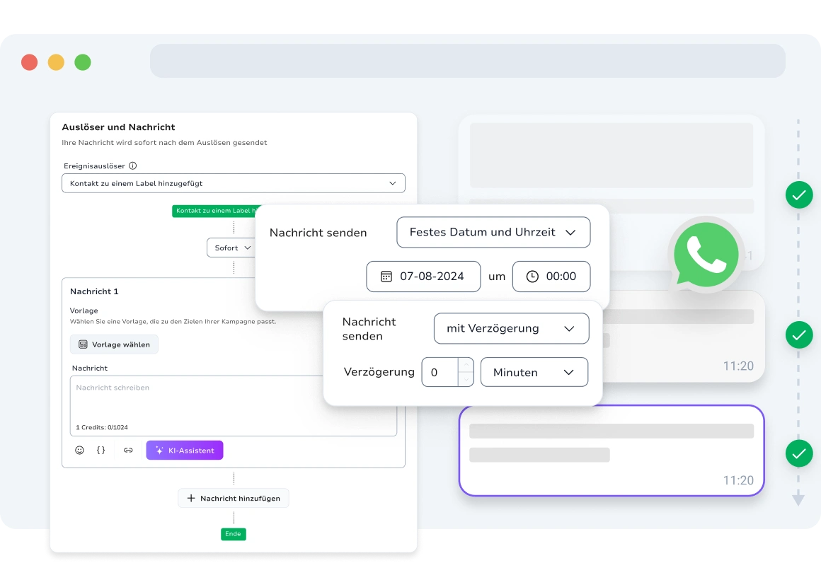 Screenshot der WhatsApp-Drip-Kampagnen-Seite in TopMessage.