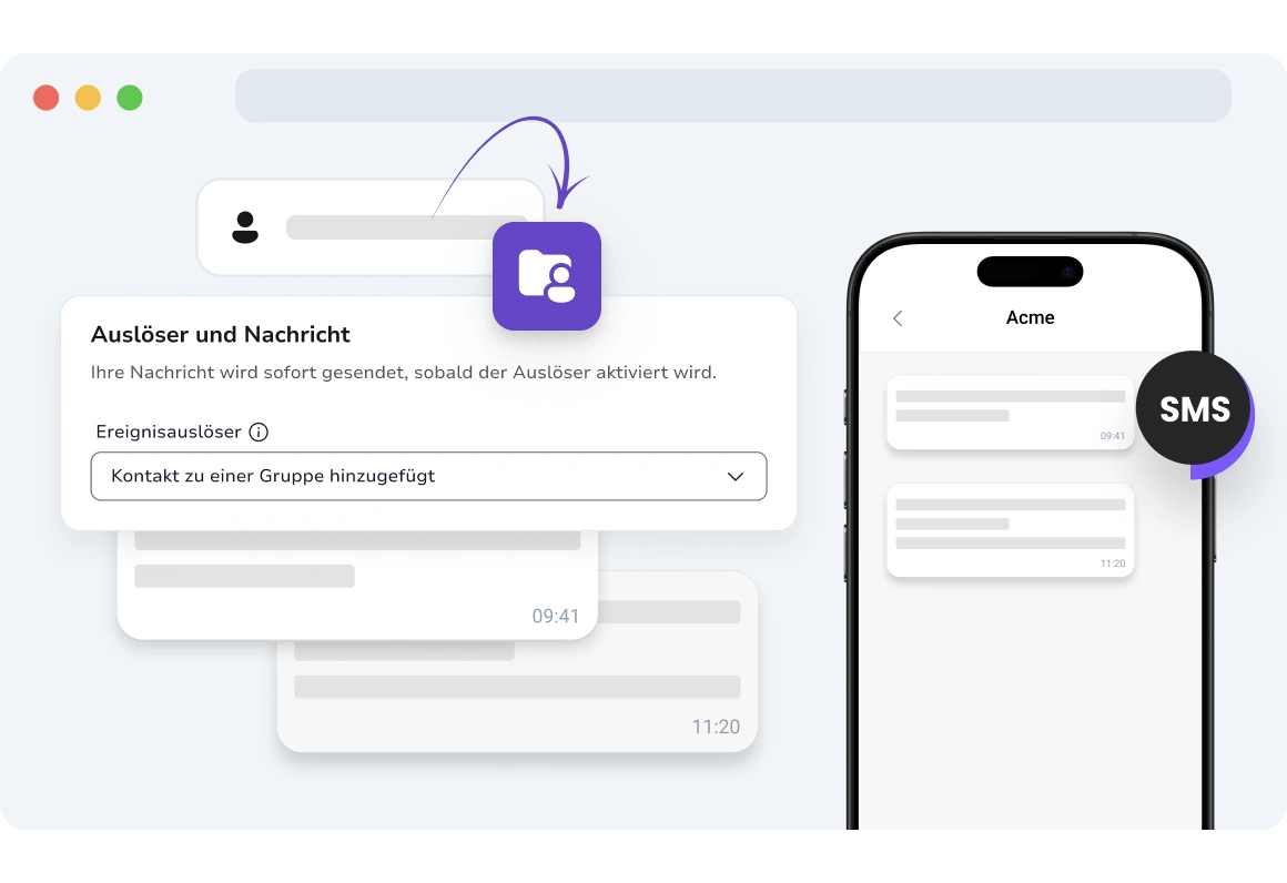 Screenshot der Seite für ereignisbasierte SMS-Kampagnen in TopMessage