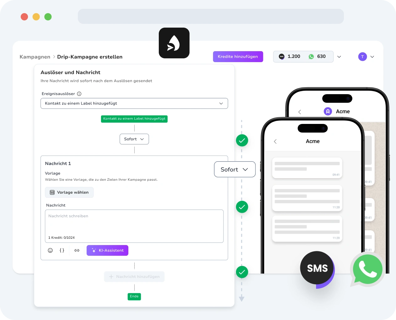 Screenshot der TopMessage Oberfläche für Drip-Kampagnen