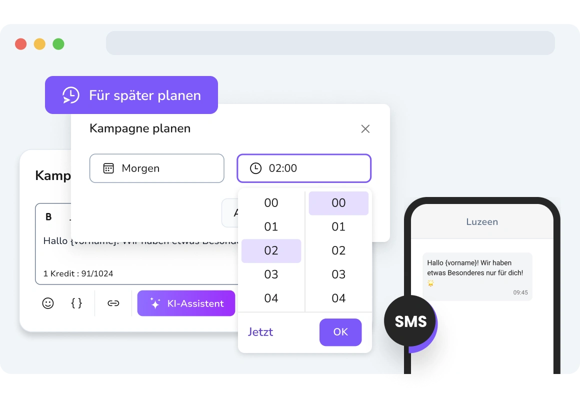 Screenshot der TopMessage SMS- und WhatsApp-geplanten Nachrichten.