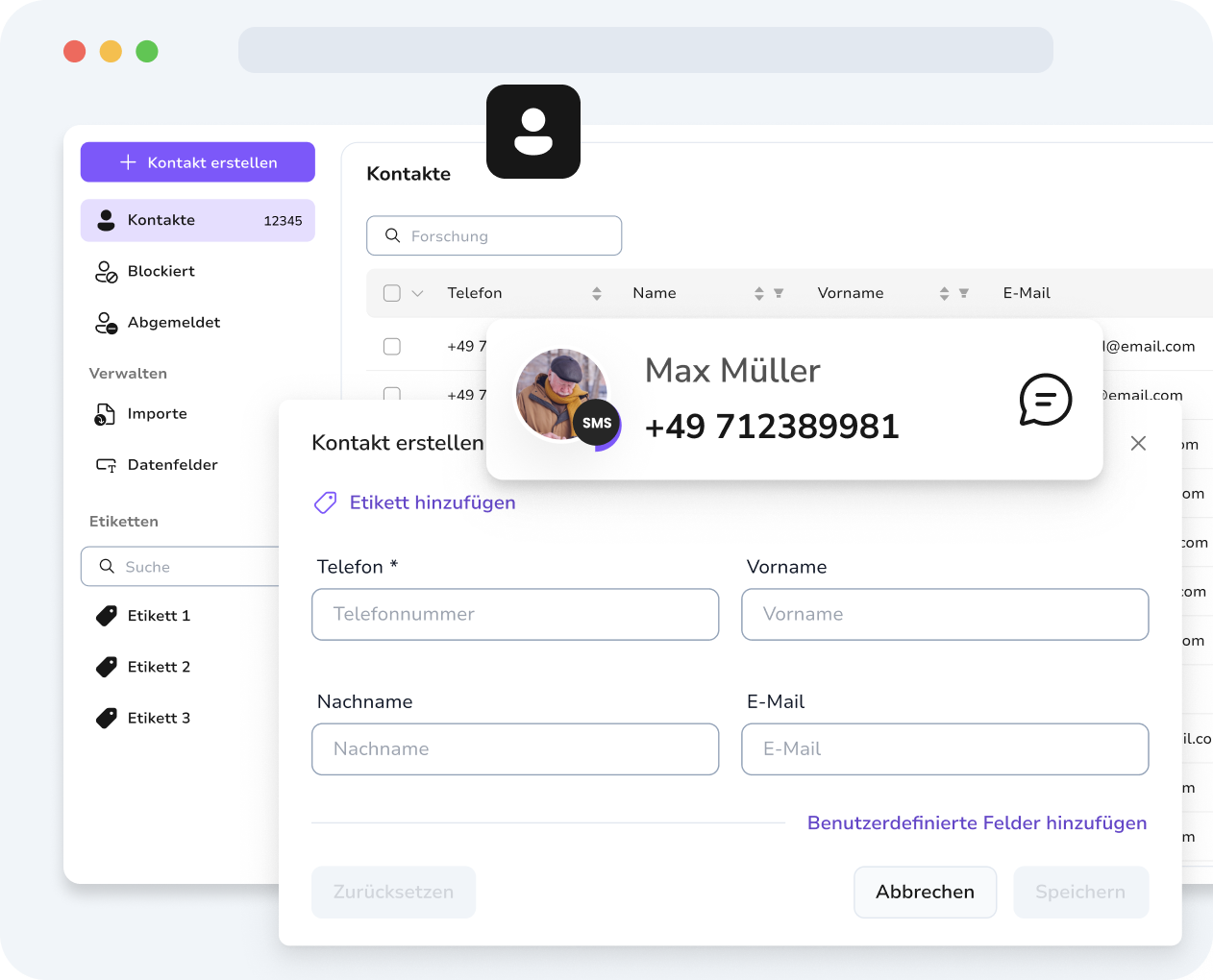TopMessage contact management with custom fields to personalize WhatsApp messages