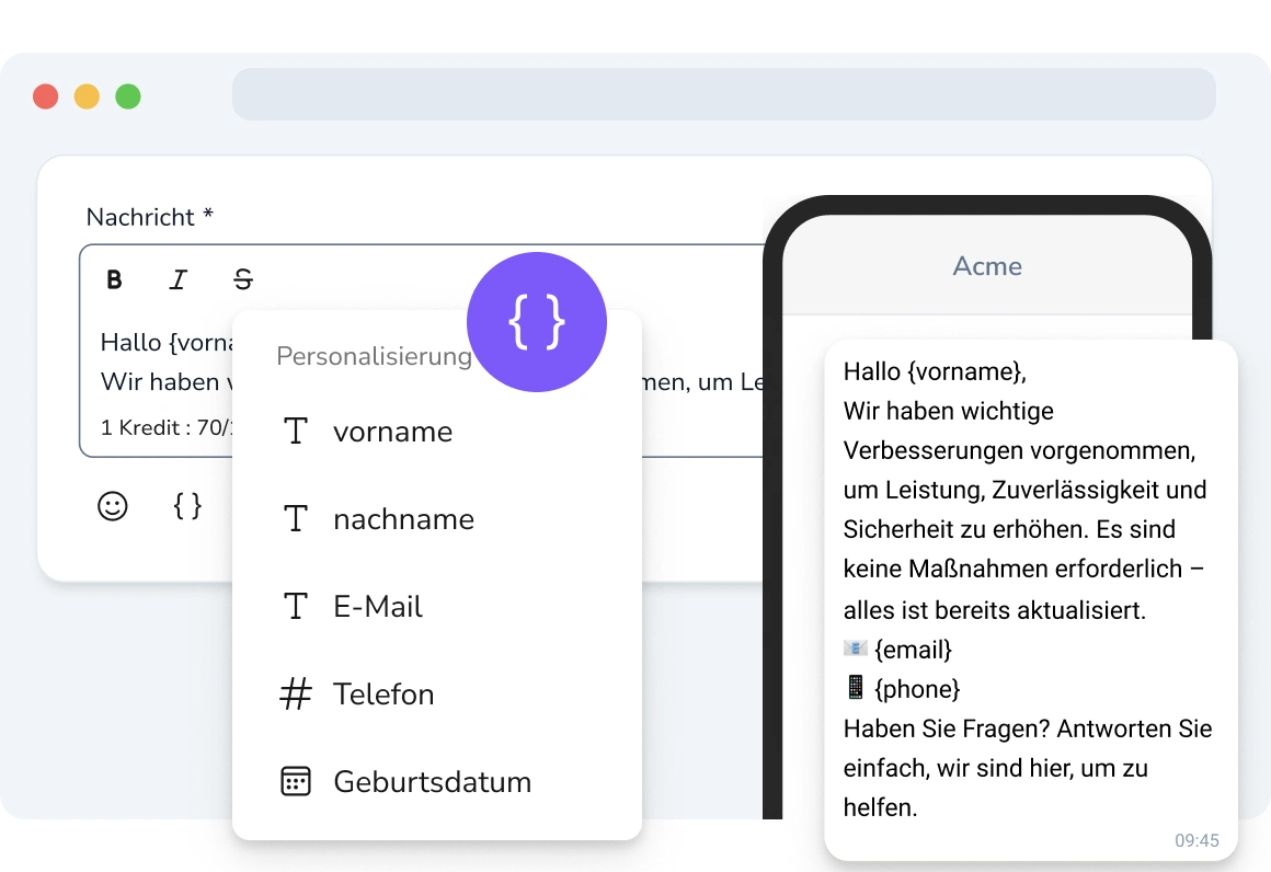 Empfänger betrachtet eine personalisierte SMS-Nachricht.