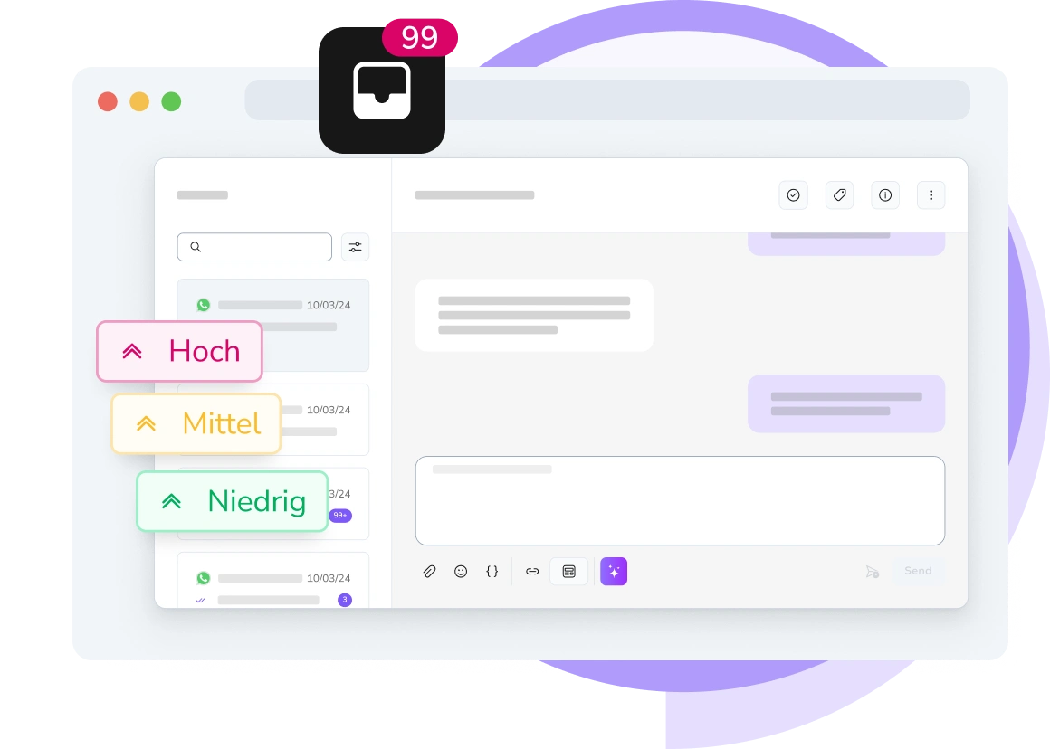 Screenshot des TopMessage-Dashboards mit Echtzeit-Nachrichtenpriorisierung und Analysen.