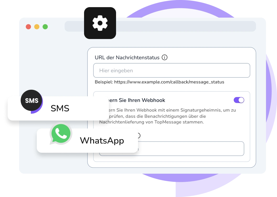 Screenshot des TopMessage Webhook-Dashboards mit Echtzeit-Event-Tracking und Analysen
