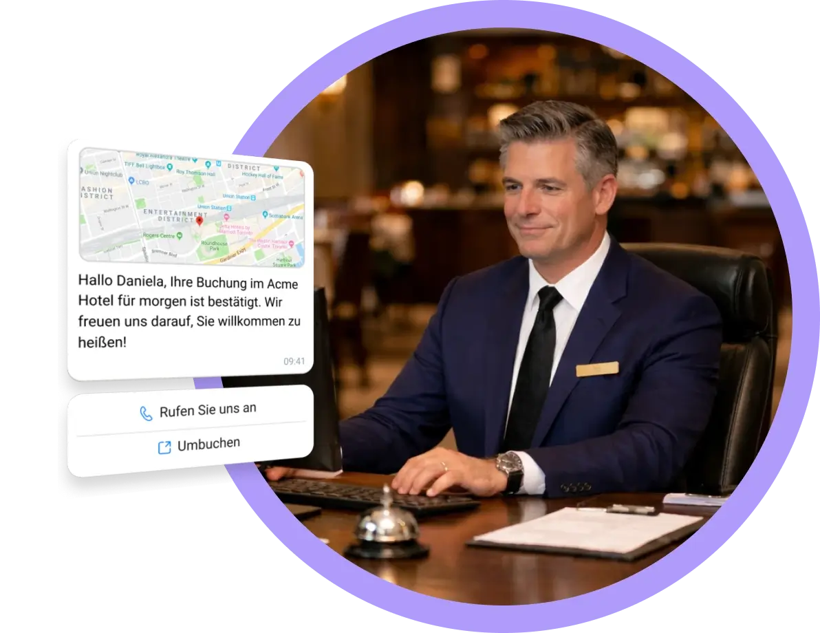 Restaurant- und Hotelmitarbeiter verwalten Gästereservierungen und Nachrichten per SMS und WhatsApp auf einer digitalen Plattform