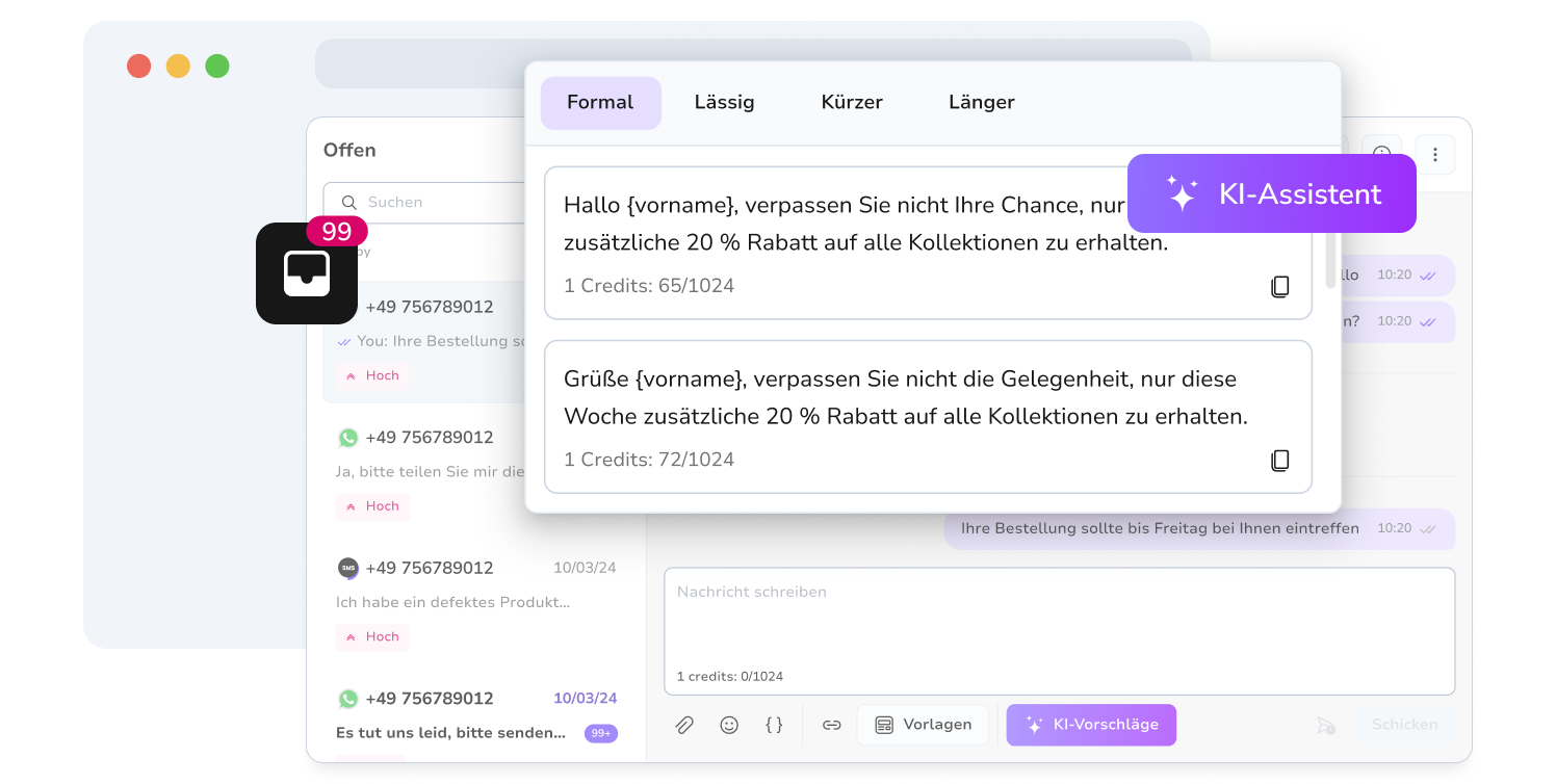 Screenshot des KI-Assistententools von TopMessage