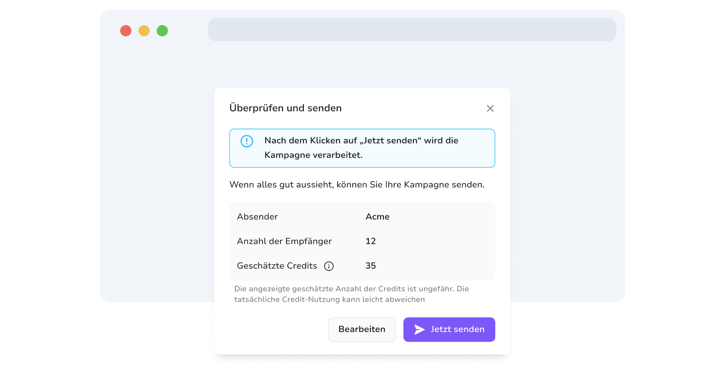 WhatsApp-Kampagnenseite in TopMessage als Vorschau.