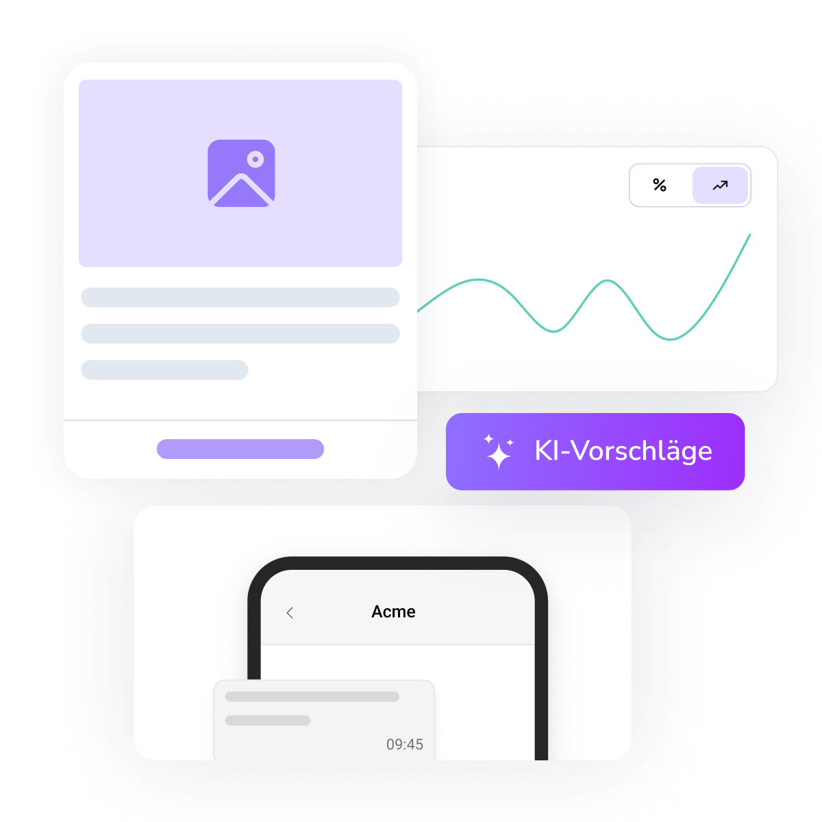 Screenshot des Dashboards von TopMessage mit verschiedenen Seiten und Tools