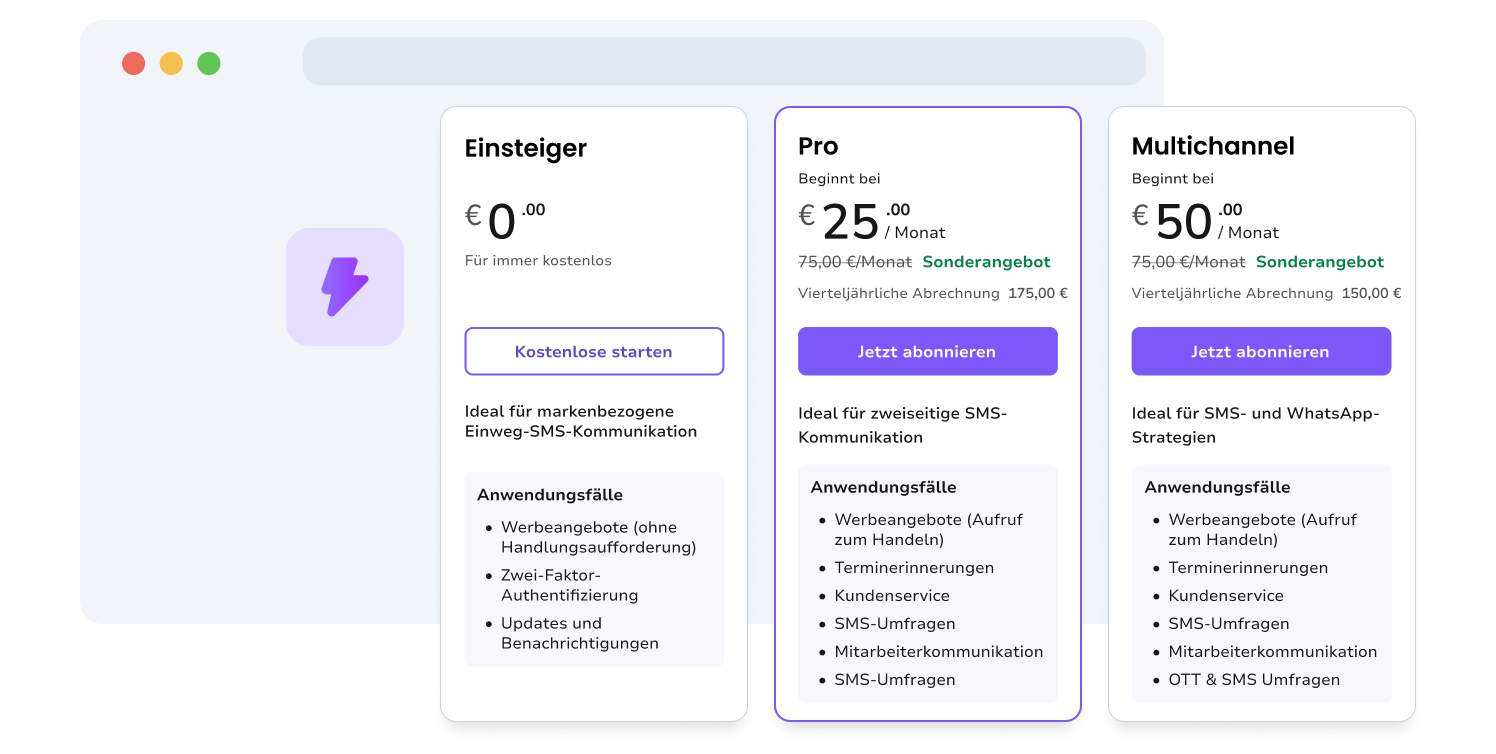 Screenshot der Seite mit den Preisplänen von TopMessage