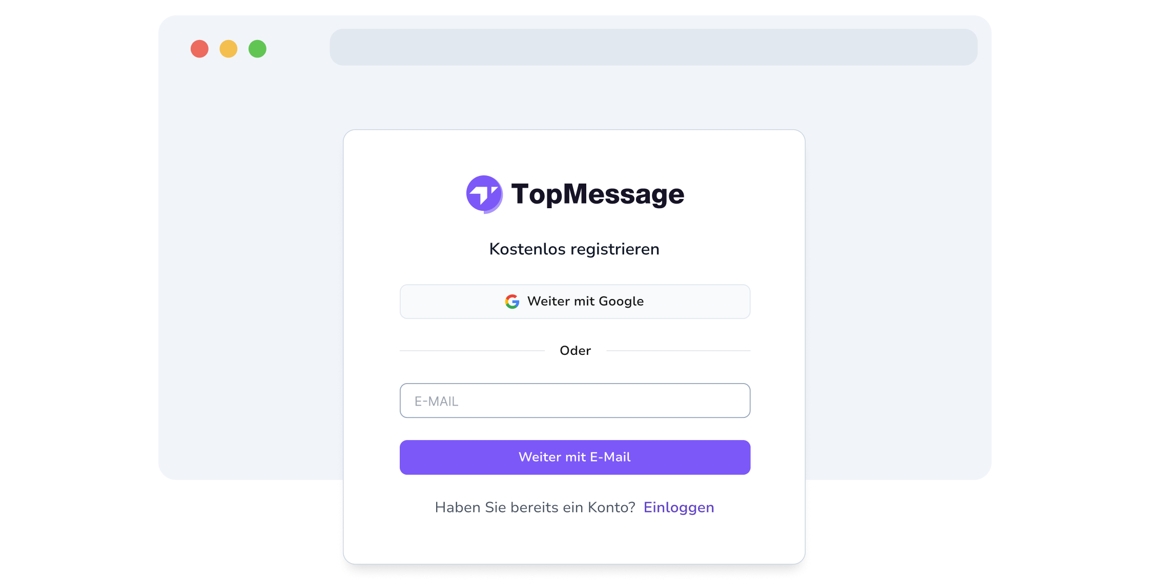 Screenshot der Anmeldeseite von TopMessage